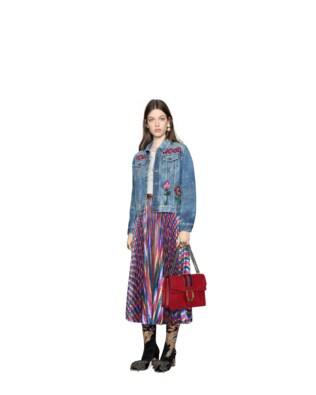 Embroidered stained denim jacket