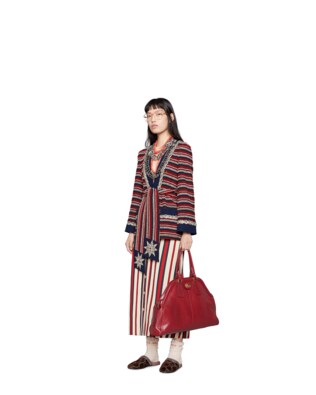 Striped denim long skirt