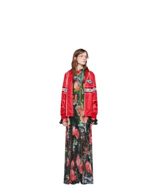 Poppy field print lurex maxi gown