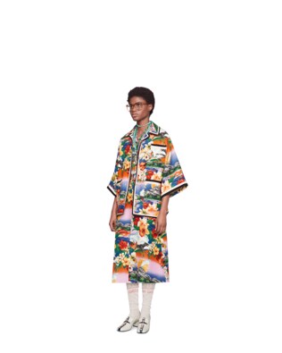 Hawaiian print linen oversized jacket