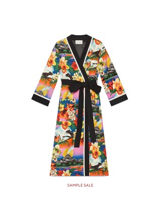 Hawaiian print silk kimono