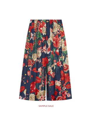 Spring bouquet silk pleated pant