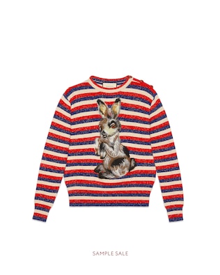 Wool lurex striped sweater with rabbit