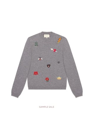 Embroidered wool knit sweater