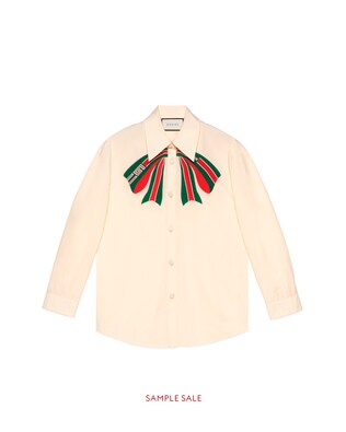 Poplin shirt with Gucci stripe bow
