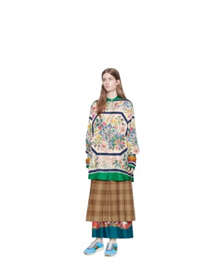 Check wool A-line skirt