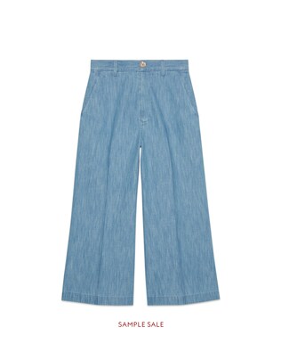 Embroidered denim culotte pant