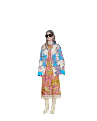 Padded nylon jacket with flowers and tassels