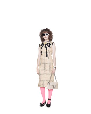 Tweed sheath dress with bow