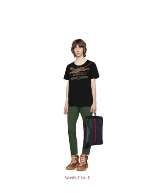 Oversize T-shirt with Gucci logo and leopard