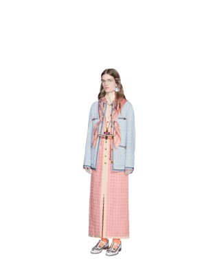 Long tweed dress with chain belt