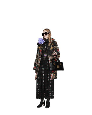 Padded cape coat with flowers and tassels