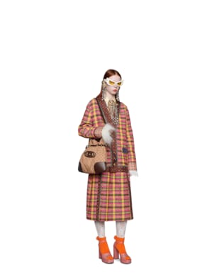 Check tweed skirt with silk trims