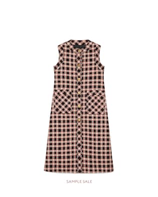 Check tweed long vest