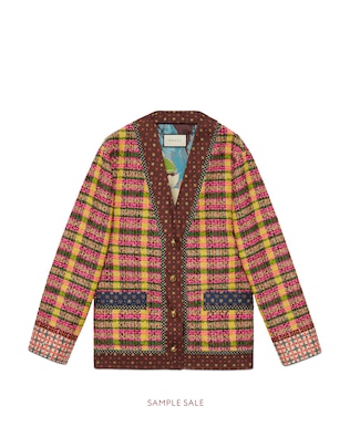 Check tweed jacket with silk trims